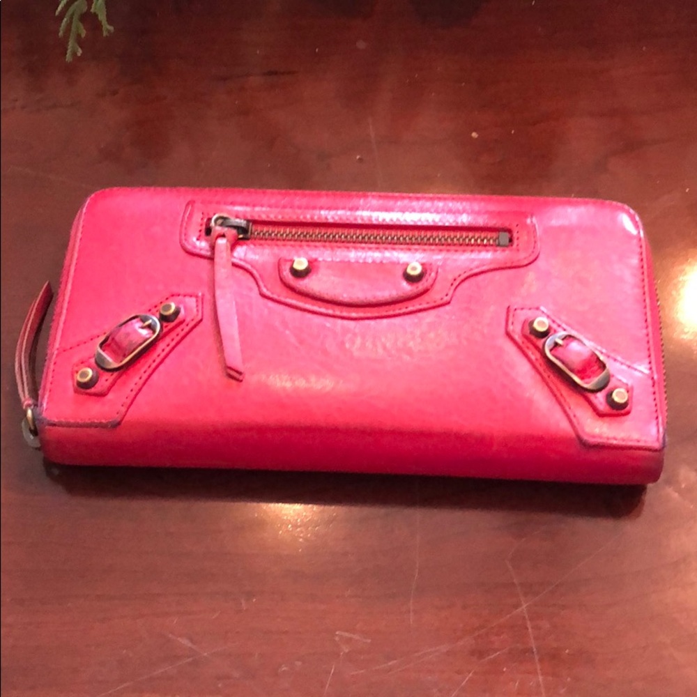 Balenciaga pink continental wallet